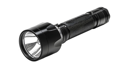 black flashlight isolated on transparent background