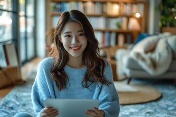 Sticker - Woman using tablet on floor