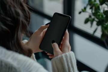 Canvas Print - Person holding and checking a smartphone