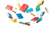 © James - Colorful hardcover books flying isolated on transparent background