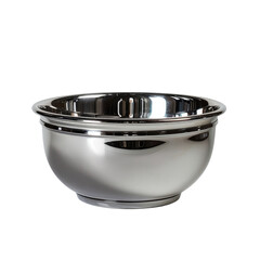 Stainless steel bowl with a shiny, reflective surface. Ideal for kitchen use, mixing ingredients, or serving food.