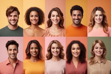 Wall Mural - group of profile picture of multiracial various nationality happy teenager. diversity concept