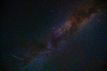 Wall Mural - starry night sky with the Milky way and shooting stars, meteorites and comets