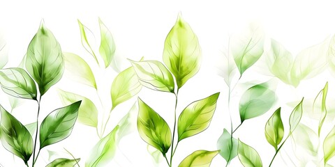 Wall Mural - Green leaf watercolor pattern for wedding invitations textiles and wallpapers on white. Concept Wedding Invitations, Textiles, Wallpapers, Green Leaf Pattern, Watercolor