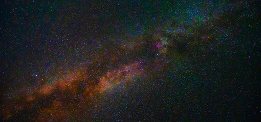 Wall Mural - Night starry sky with bright stars, milky way and galaxies