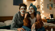© ALLAI - Smiling college students with face masks enjoying spa night