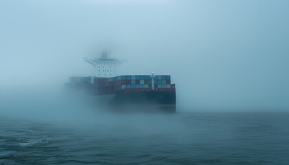 Wall Mural - sea container ship in fog in the port