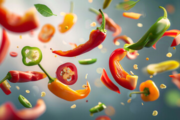 Wall Mural - Fresh red and green peppers, isolated on white