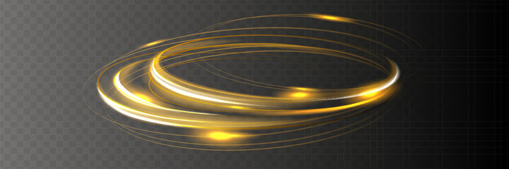 Wall Mural - White shiny sparks spiral wave. A curved bright line of speed is spinning. Shiny wavy path. Rotating dynamic neon circle. Magical golden swirl with highlights.