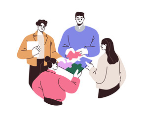 Wall Mural - teamwork concept. business team connecting jigsaw, matching puzzle pieces. corporate partnership con