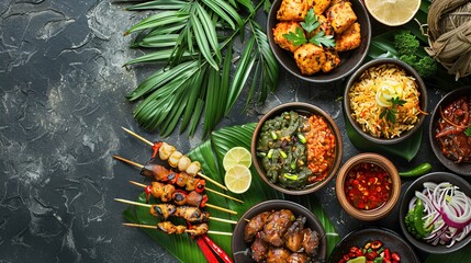 Wall Mural - Indonesia food photographed from above in a flat lay style Copy space