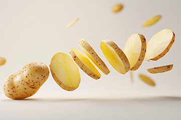 Wall Mural - A heap of raw organic potatoes, a healthy snack, isolated on a white background