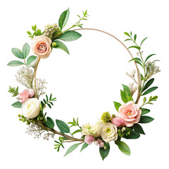 Wall Mural - Wreath of wild spring flowers on white background