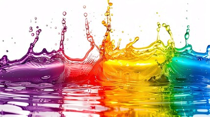 Wall Mural - Rainbow liquid splashing in Light Reflection, negative space, isolated on black background, advertising photoshoot, pride month LGBTQIA theme