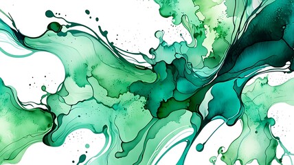 Wall Mural - an abstract watercolor painting with swirling patterns of green, teal, and white, creating a fluid and organic appearance