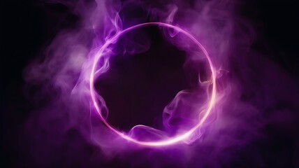 Wall Mural - a vibrant purple neon circle with a smoky effect against a black backdrop