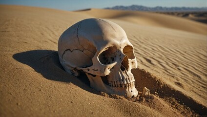 Wall Mural - Human skull on the desert sand
