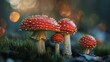 © Nijat - Close-up of fly agaric mushrooms against a dark, blurred background