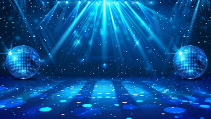 Wall Mural - A blue disco background with lights and mirrors for dancing.