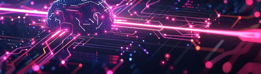 AI algorithm adapting flat design front view neural network animation vivid
