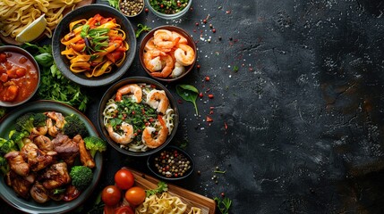 Wall Mural - Argentina food photographed from above in a flat lay style Copy space