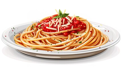 Canvas Print - A delicious plate of spaghetti topped with tomato sauce and sprinkled with parmesan cheese