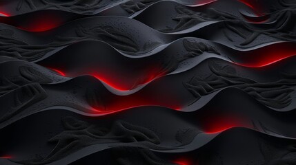 Canvas Print - Dark, wavy, textured surface with red glowing elements running through it. The texture resembles black sand or a similar granular material