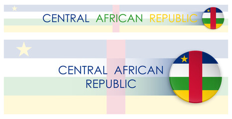 Wall Mural - Central African Republic flag horizontal web banner in modern neomorphism style. Webpage CAR country header button for mobile application or internet site. Vector