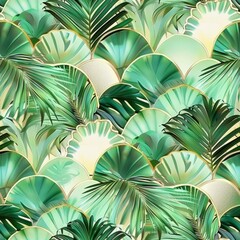 Wall Mural - Lush Tropical Leaves Seamless Pattern in Vibrant Green Tones