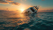 © Michael - Luxury yacht capsizing in serene ocean waters against a breathtaking sunset backdrop