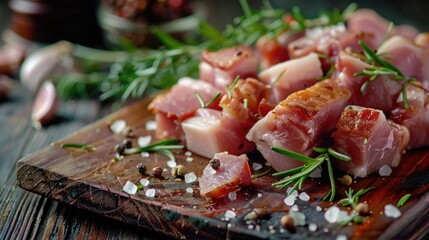 Sticker - A wooden cutting board topped with various types of meat for cooking or serving