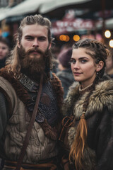 Wall Mural - Modern Viking Couple Portrait, Modern days Viking, A way of life, call of the wild, A new kind of beauty.