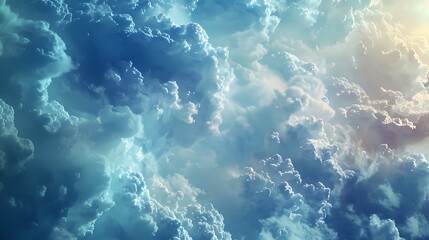 Wall Mural - The sky is filled with fluffy white clouds, creating a serene and peaceful atmosphere. The clouds are scattered throughout the sky, with some closer to the horizon and others higher up