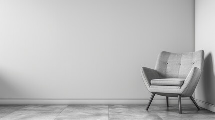 A simple chair sitting in front of a plain white wall