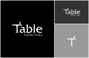 Wall Mural - Table Desk Wooden Furniture Furnishing Wordmark Text Logotype Vector Logo Design Illustration