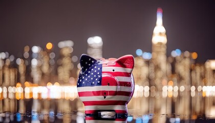 Wall Mural - Patriotic Piggy Bank Against City Skyline