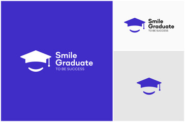 Wall Mural - Education Study School Graduate Cap Smile Happy Successful Vector Logo Design Illustration