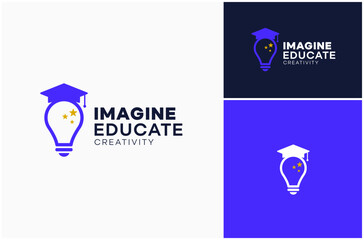 Wall Mural - Education Study School Mortarboard Light Bulb Creativity Innovation Vector Logo Design Illustration
