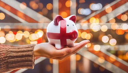 Wall Mural - Piggy Bank with UK Flag in Hand