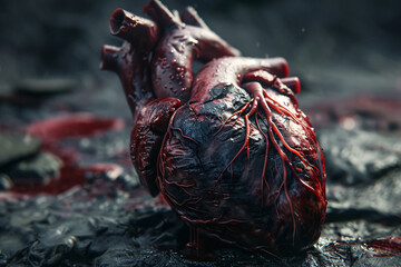 a human heart with blood on it