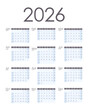 © easycolors - Calendar 2026 vertical.  Week starts on Sunday. Vector design.