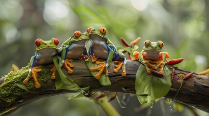 Wall Mural - Red Eyed Tree Frog in Forest .beautiful colorful frog