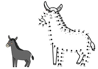 Poster - Dot to dot game for kids. Connect the dots and draw a cute donkey. Farm animal puzzle activity page. Vector illustration