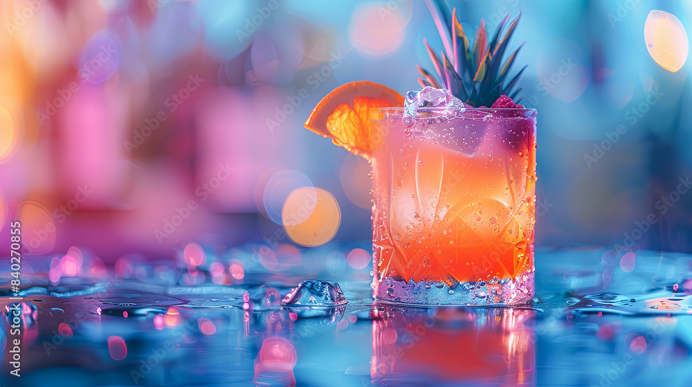 Refreshing Tropical Cocktail with Orange Slice, Pineapple Leaves and ...