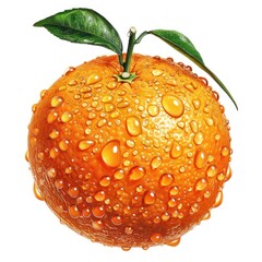 Wall Mural - Fresh orange with water droplets isolated on a white background. Citrus fruit concept.