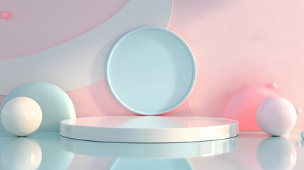 modern abstract podium with pastel colors and geometric shapes. aesthetic background for product dis