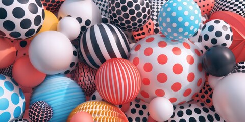 Wall Mural - colorful geometric spheres with polka dot, stripe, and checkerboard patterns