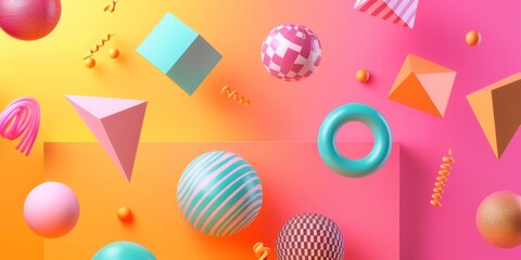 Wall Mural - colorful geometric shapes floating on vibrant background