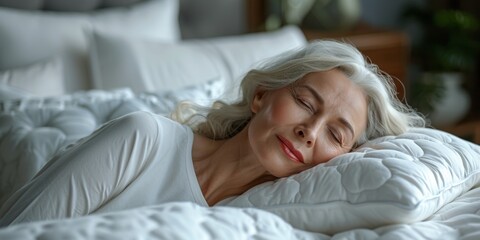 Wall Mural - In her comfortable bedroom, an elderly woman sleeps peacefully, embodying serene relaxation and beauty.