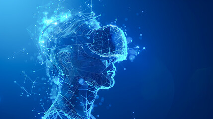 3d rendering of artificial intelligence in virtual reality concept on blue background